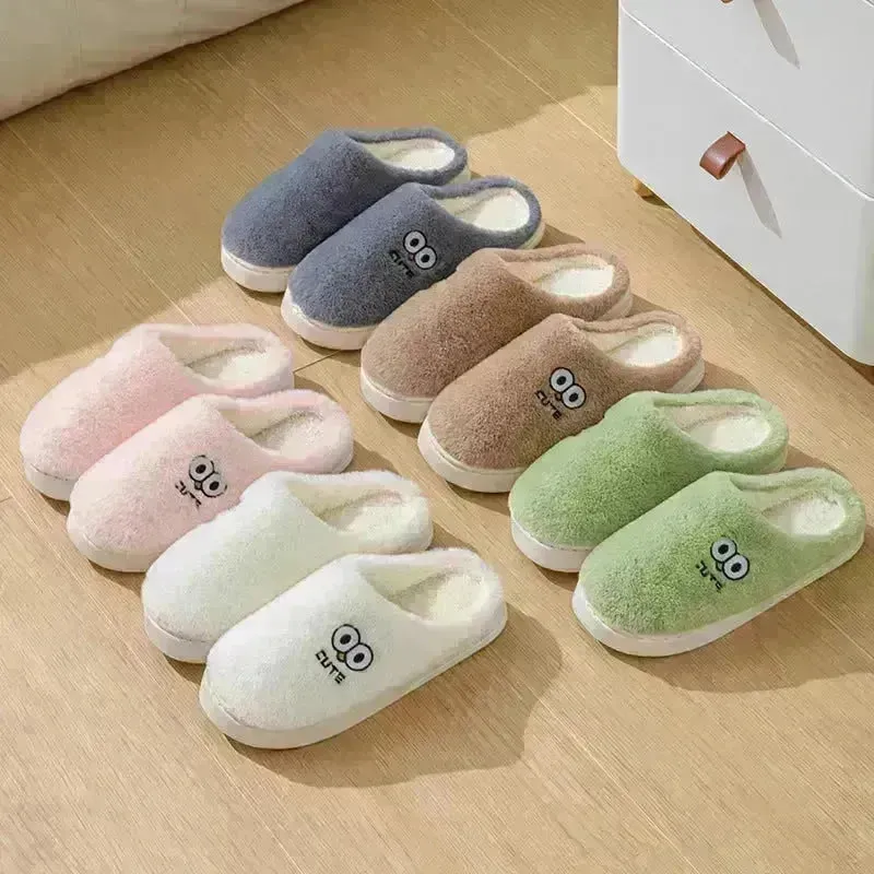 Cute Cartoon Big-eyes Slippers For Couples Winter Warm Non-slip Floor Bedroom Slipper Home Men And Women House Shoes