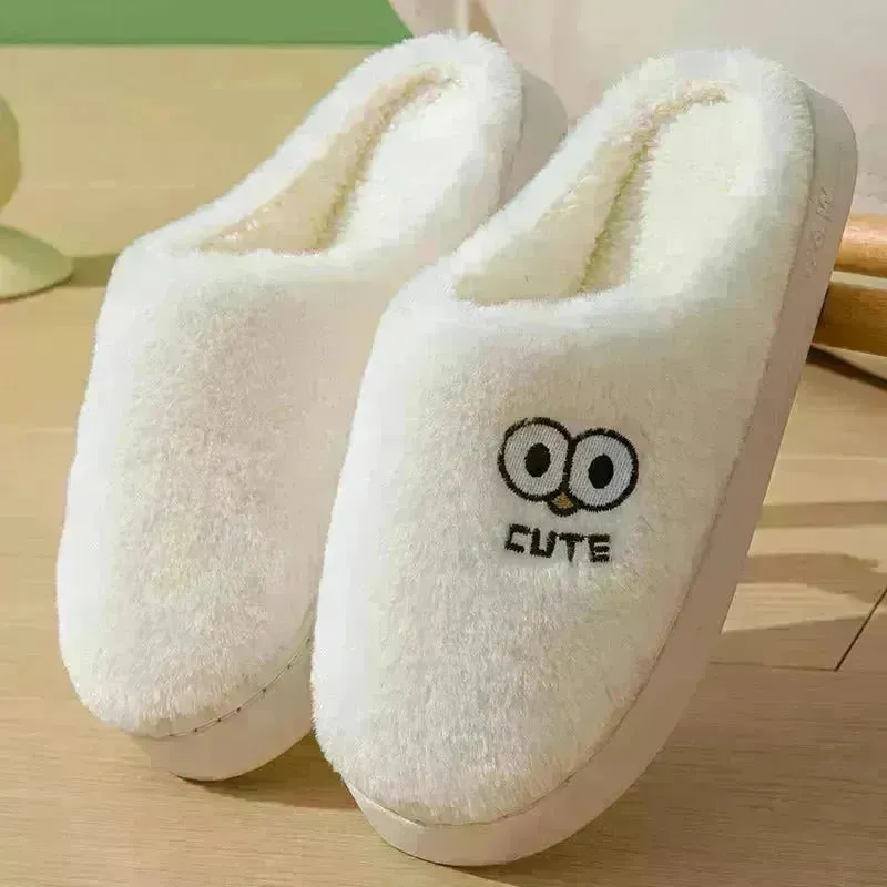 Cute Cartoon Big-eyes Slippers For Couples Winter Warm Non-slip Floor Bedroom Slipper Home Men And Women House Shoes