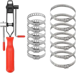 CV Joint Banding Boot Axle Clamp Tool, CV Boot Banding Tool with 12PCS Adjustable Stainless Steel Crimp Bands for Most Car, ATV (13PCS)