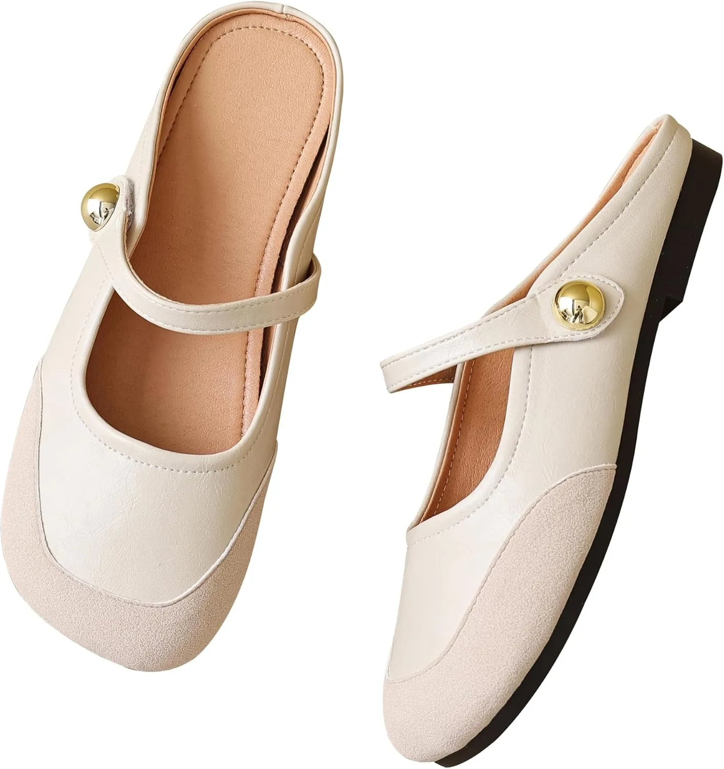 Dear Time Women's Closed Toe Flats Backless Mary Jane Slip on Shoes Comfortable Mules
