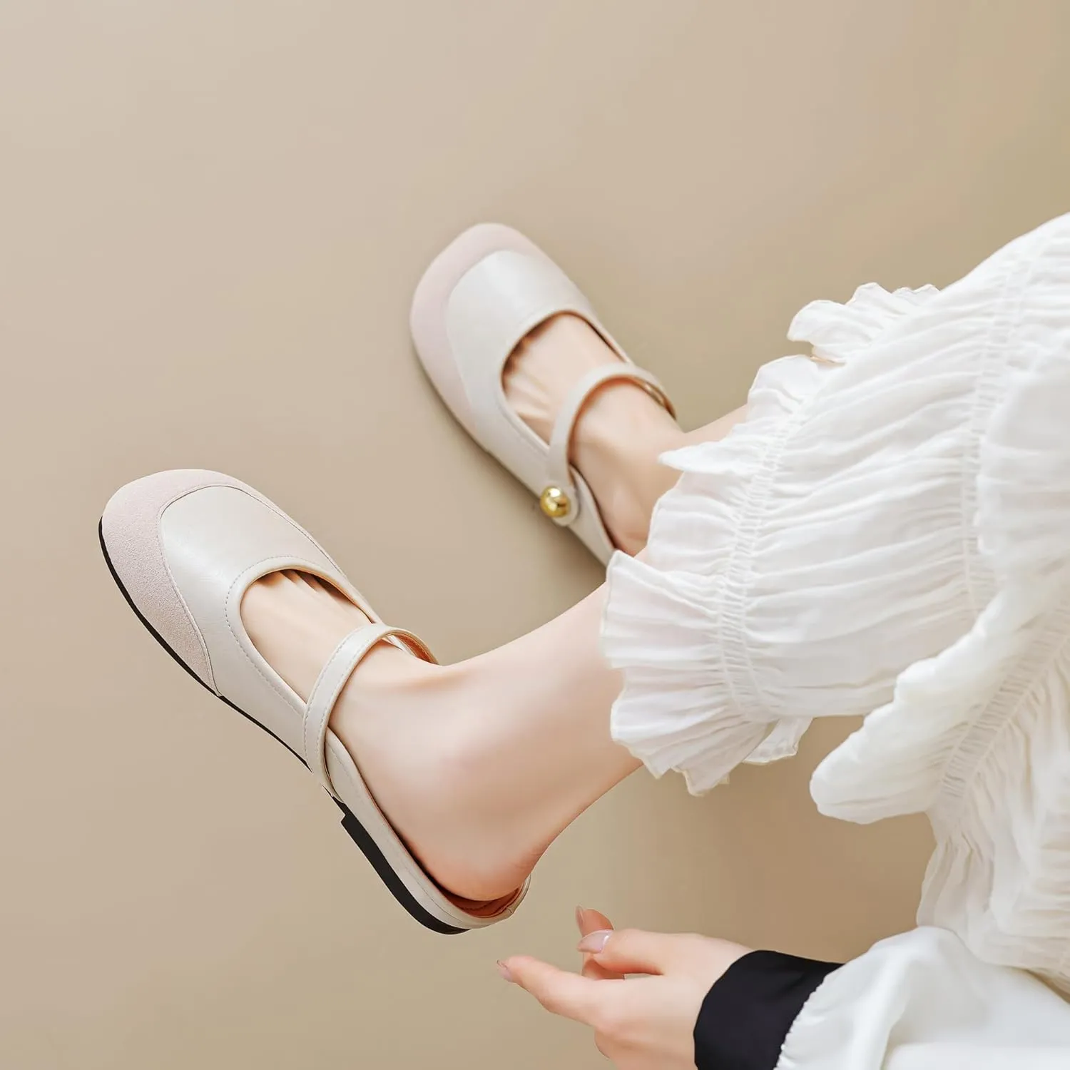 Dear Time Women's Closed Toe Flats Backless Mary Jane Slip on Shoes Comfortable Mules