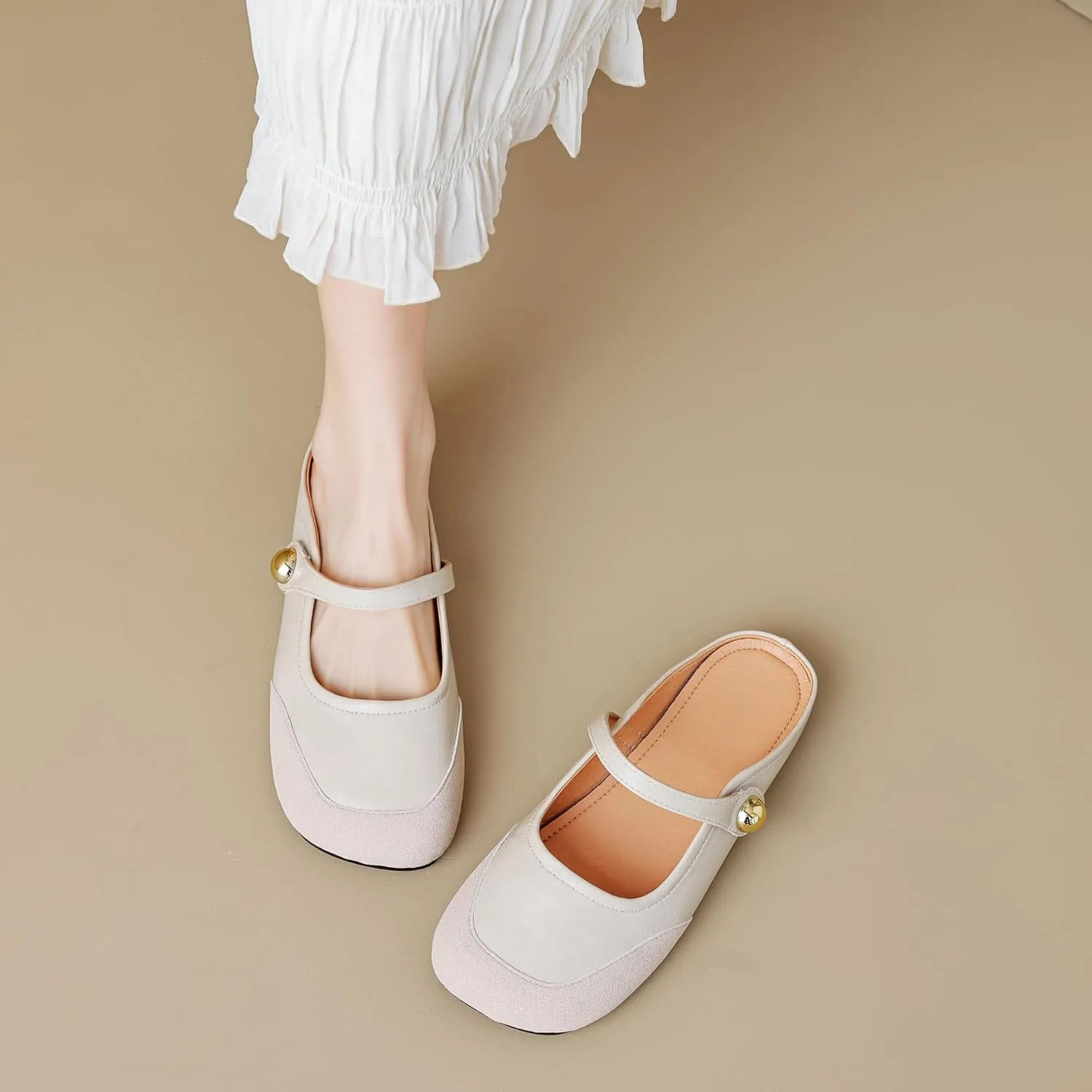 Dear Time Women's Closed Toe Flats Backless Mary Jane Slip on Shoes Comfortable Mules