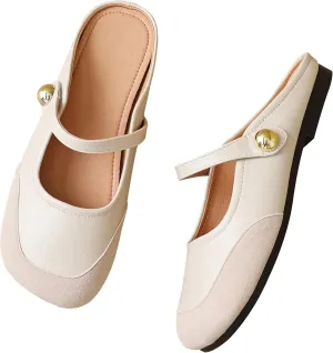 Dear Time Women's Closed Toe Flats Backless Mary Jane Slip on Shoes Comfortable Mules