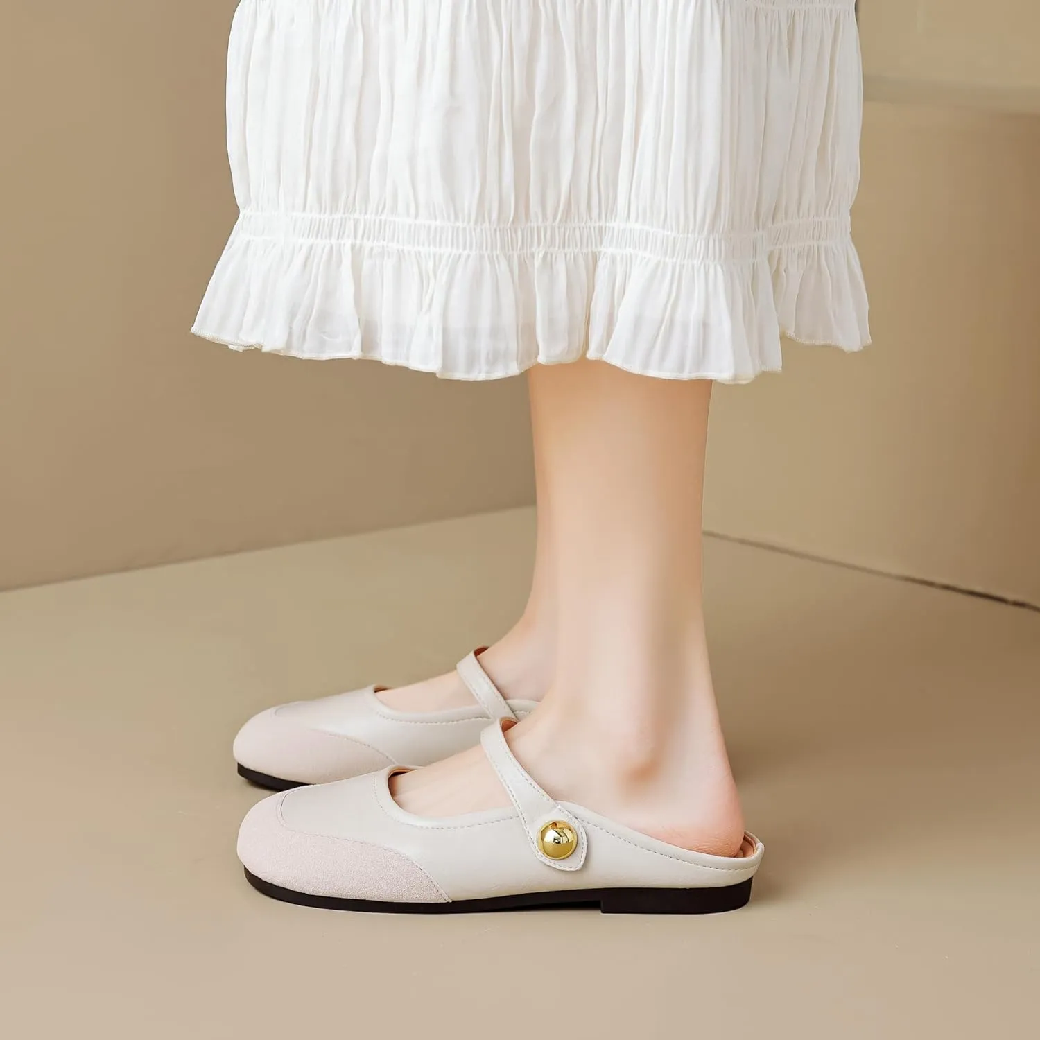 Dear Time Women's Closed Toe Flats Backless Mary Jane Slip on Shoes Comfortable Mules