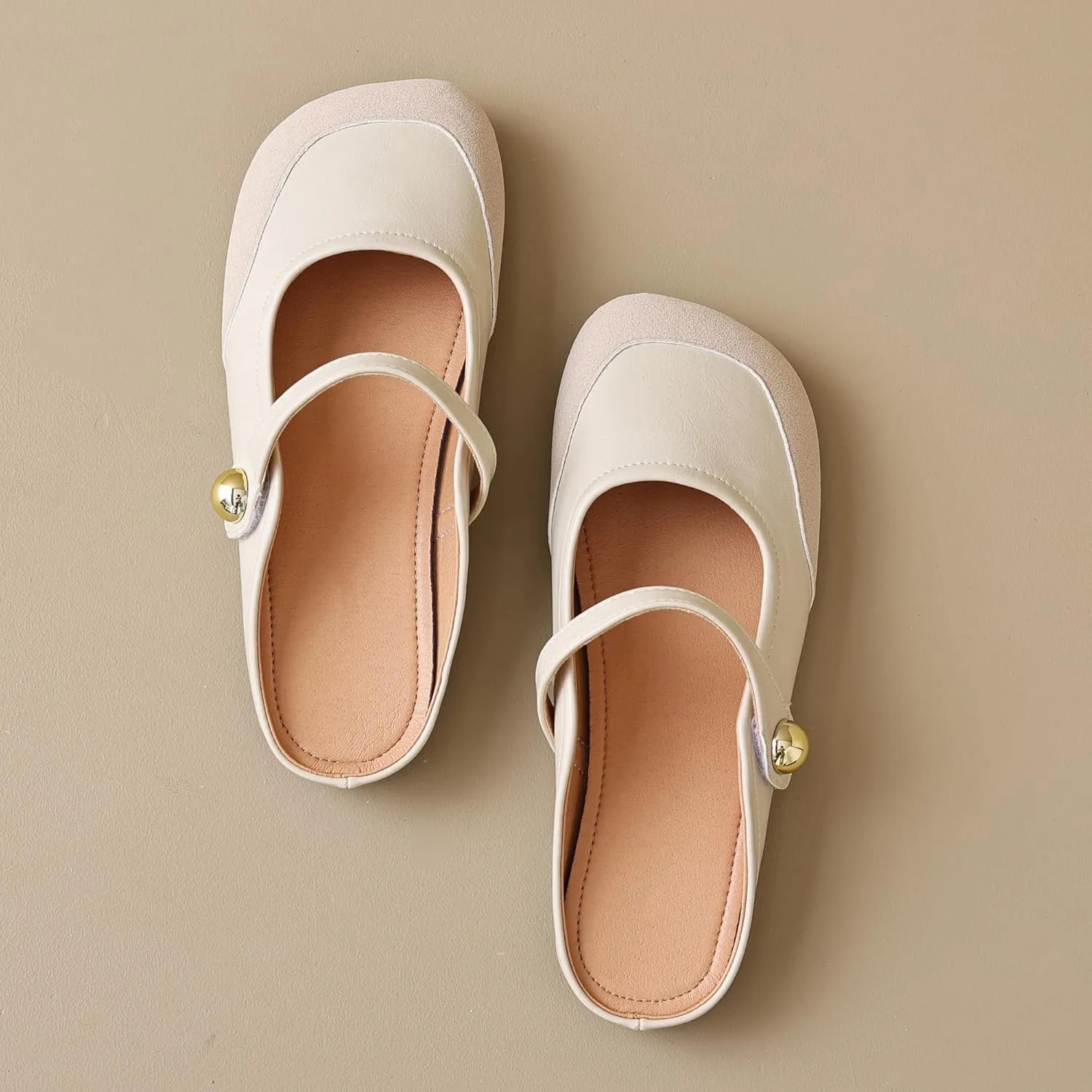 Dear Time Women's Closed Toe Flats Backless Mary Jane Slip on Shoes Comfortable Mules