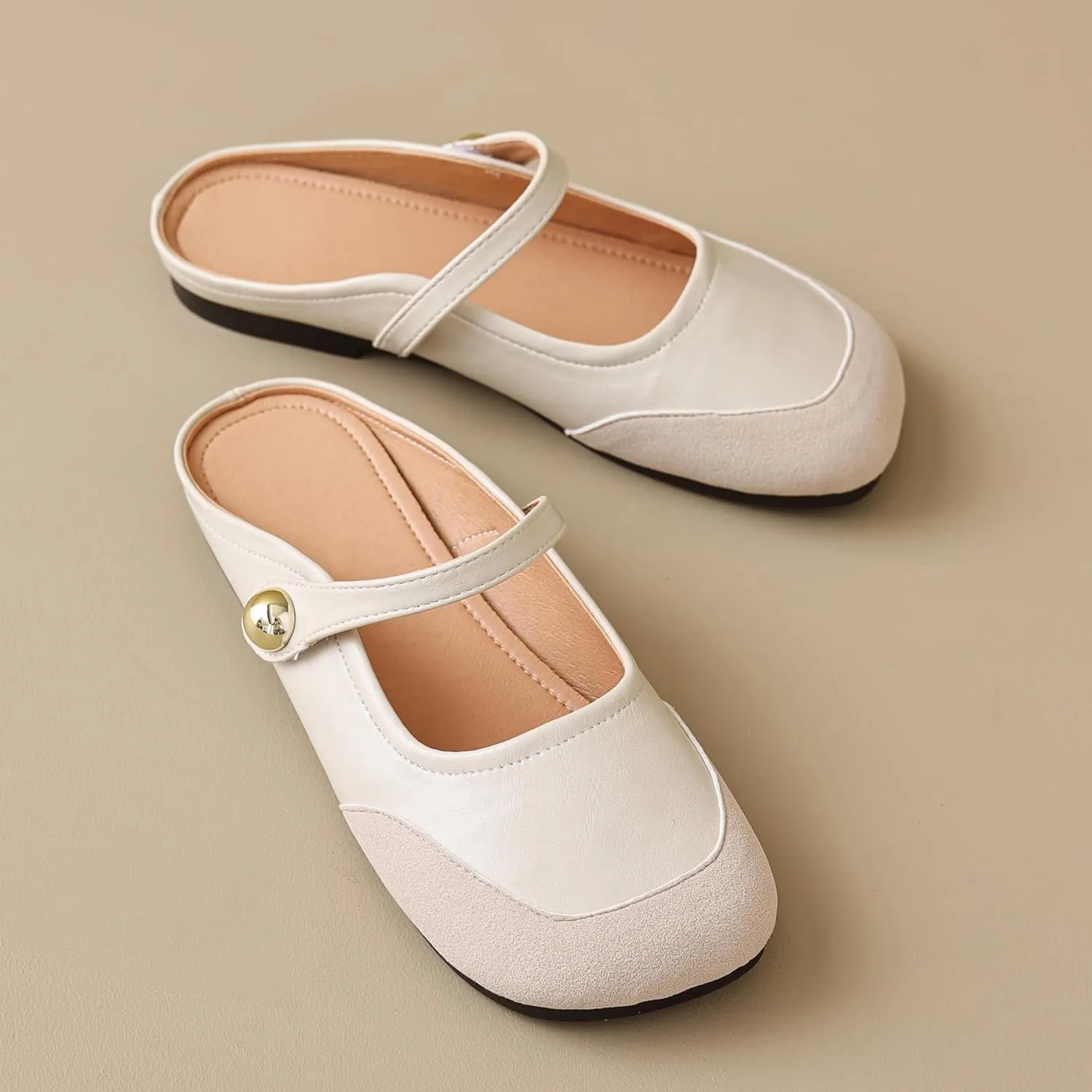 Dear Time Women's Closed Toe Flats Backless Mary Jane Slip on Shoes Comfortable Mules