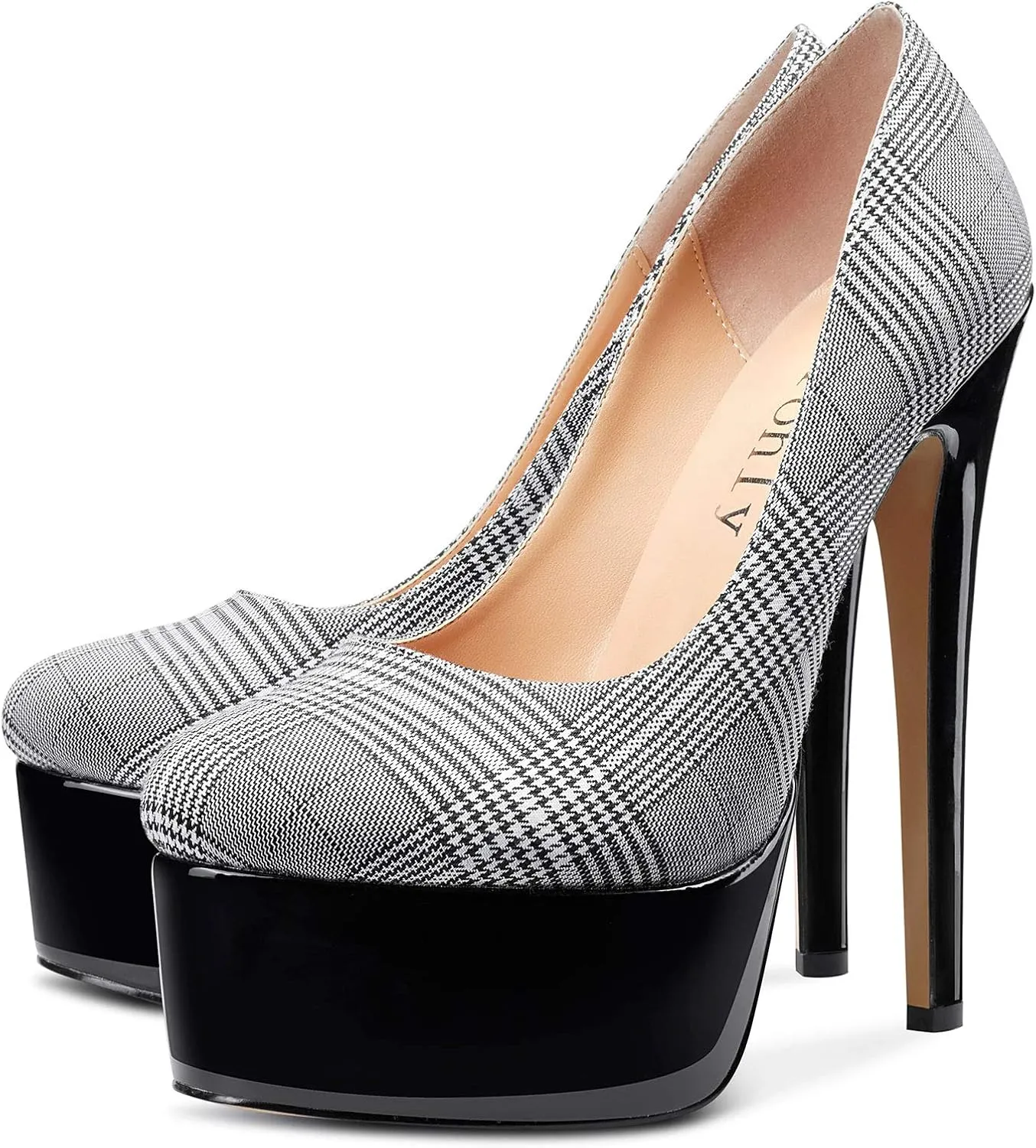 DearOnly Women's High Heels Platform Pumps Slip On Sexy Round Toe Stilettos 5.9" Inch Heel Classic Dress Party Shoes