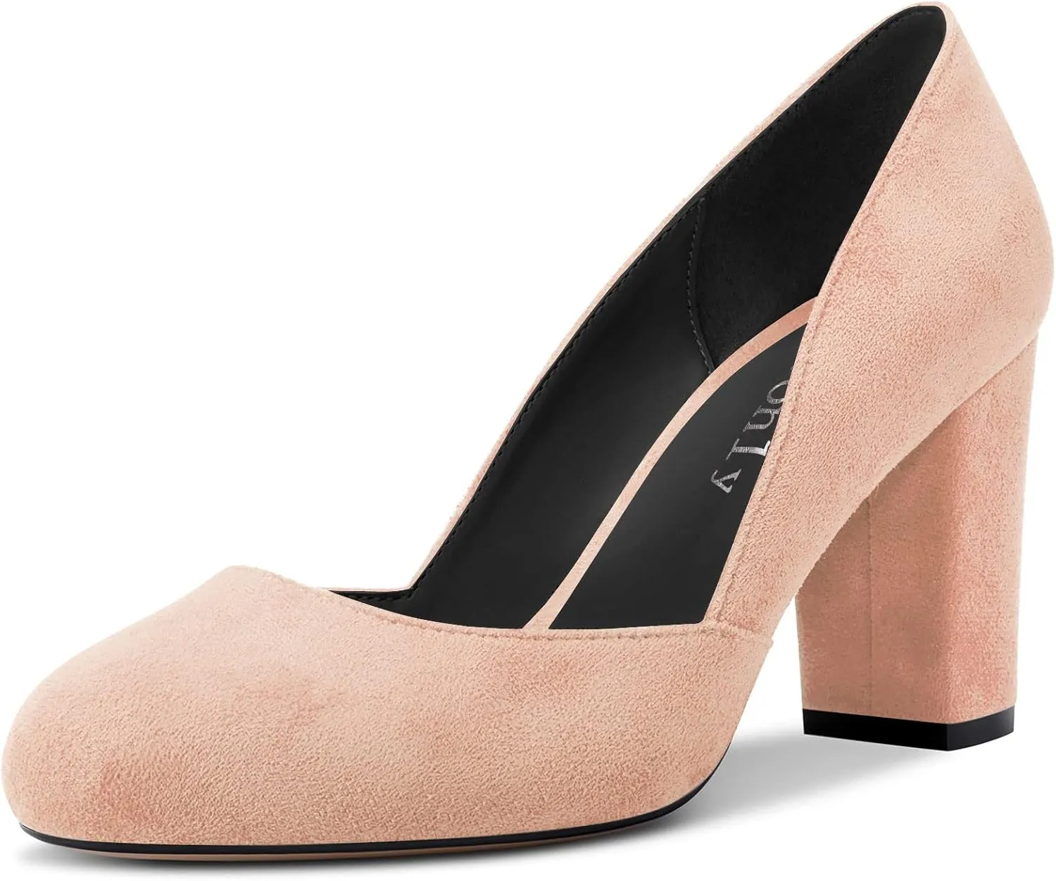 DearOnly Womens Pumps Round Closed Toe Block Chunky High Heel Slip On Suede Dress Shoes Shopping Office Cute 3 Inch