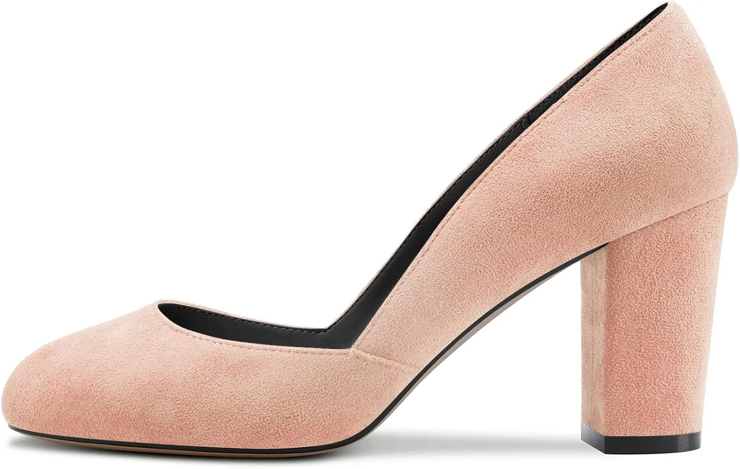 DearOnly Womens Pumps Round Closed Toe Block Chunky High Heel Slip On Suede Dress Shoes Shopping Office Cute 3 Inch