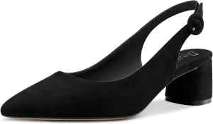 DearOnly Womens Pumps Slingback Ankle Strap Low Kitten Block Chunky Heel Pointed Toe Slip On Dress Shoes Suede Cute Vintage Comfort 2 Inch