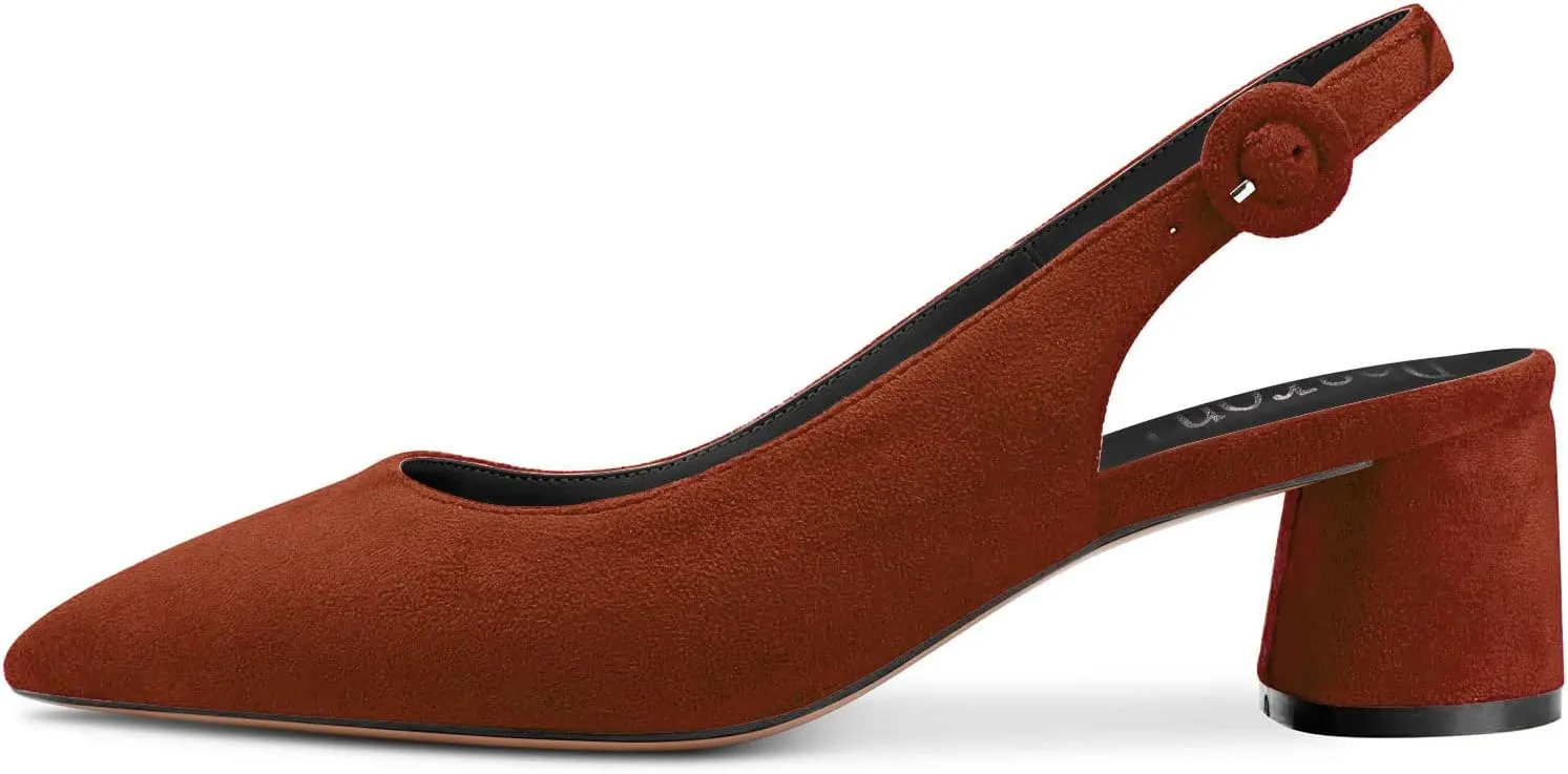 DearOnly Womens Pumps Slingback Ankle Strap Low Kitten Block Chunky Heel Pointed Toe Slip On Dress Shoes Suede Cute Vintage Comfort 2 Inch