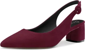 DearOnly Womens Pumps Slingback Ankle Strap Low Kitten Block Chunky Heel Pointed Toe Slip On Dress Shoes Suede Cute Vintage Comfort 2 Inch