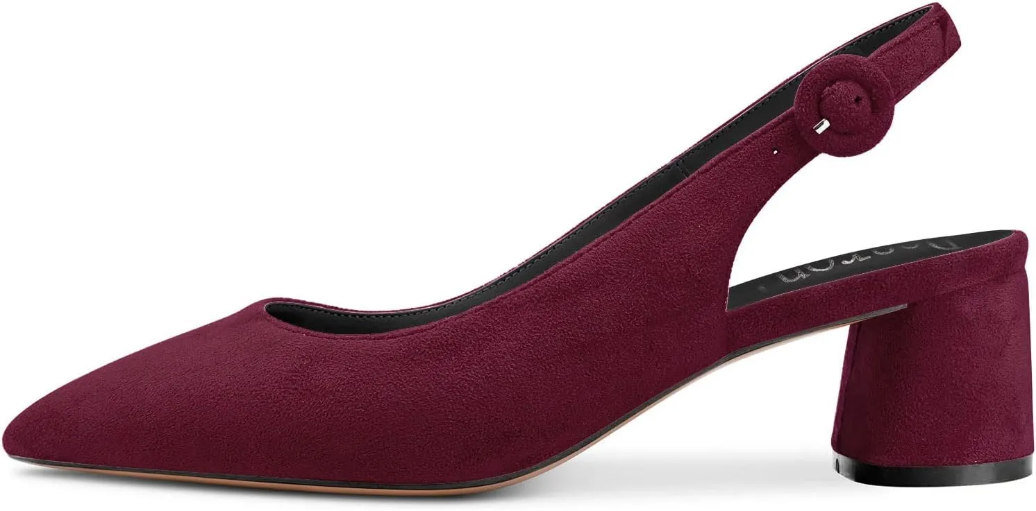 DearOnly Womens Pumps Slingback Ankle Strap Low Kitten Block Chunky Heel Pointed Toe Slip On Dress Shoes Suede Cute Vintage Comfort 2 Inch