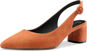 DearOnly Womens Pumps Slingback Ankle Strap Low Kitten Block Chunky Heel Pointed Toe Slip On Dress Shoes Suede Cute Vintage Comfort 2 Inch