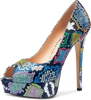 DearOnly Women's Sky High Heels Platform Pumps Slip On Sexy Peep Toe Stilettos 5" Heel Classic Dress Party Footwear Shoes