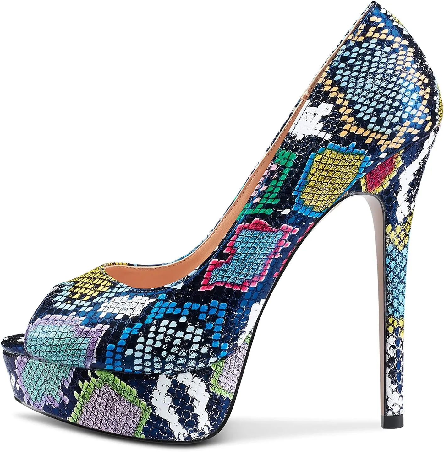 DearOnly Women's Sky High Heels Platform Pumps Slip On Sexy Peep Toe Stilettos 5" Heel Classic Dress Party Footwear Shoes
