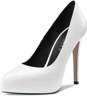 DearOnly Womens Slip On Platform Pumps High Stiletto Heel Closed Round Toe Matte Dress Shoes Bridal Wedding Shopping Vacation 5 Inch
