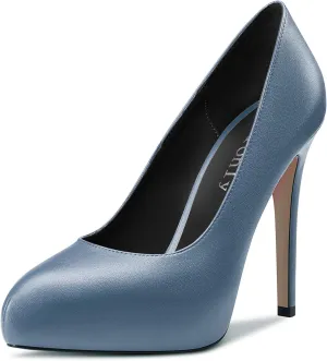 DearOnly Womens Slip On Platform Pumps High Stiletto Heel Closed Round Toe Matte Dress Shoes Bridal Wedding Shopping Vacation 5 Inch