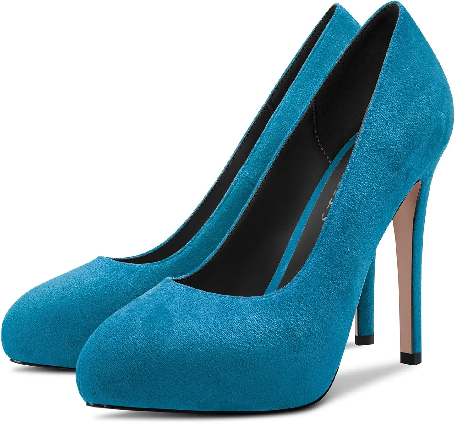DearOnly Womens Slip On Platform Pumps High Stiletto Heel Closed Round Toe Suede Dress Shoes Bridal Wedding Shopping Vacation 5 Inch