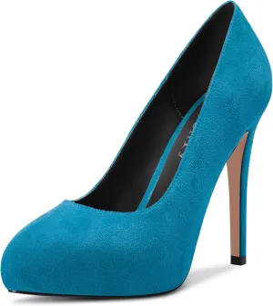 DearOnly Womens Slip On Platform Pumps High Stiletto Heel Closed Round Toe Suede Dress Shoes Bridal Wedding Shopping Vacation 5 Inch