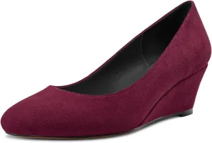 DearOnly Womens Wedge Pumps Round Closed Toe Slip On Low Block Chunky Heel Suede Dress Shoes Cute 2 Inch