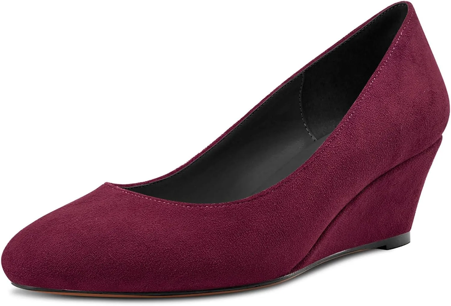 DearOnly Womens Wedge Pumps Round Closed Toe Slip On Low Block Chunky Heel Suede Dress Shoes Cute 2 Inch