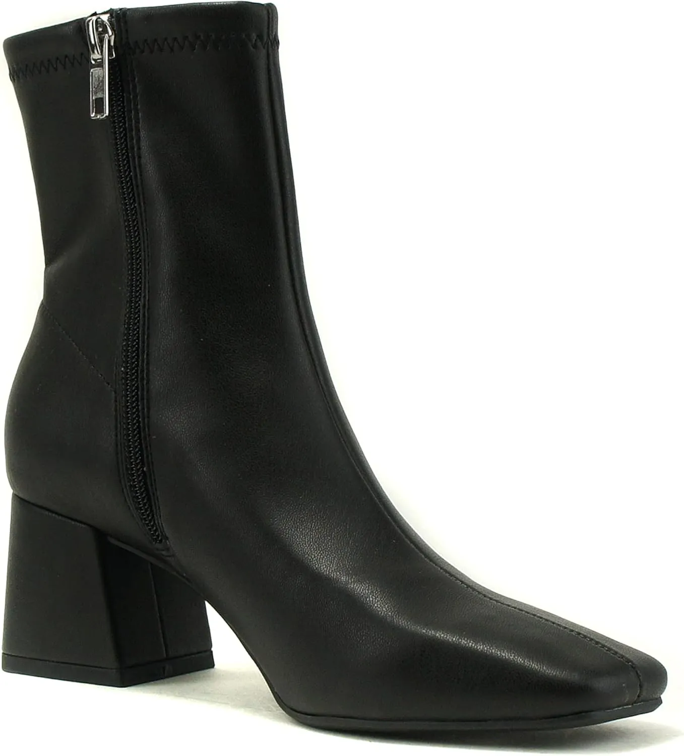 Delicious ADENA – Women Squared Toe Flare Block Heel Soft Stretch Boot Shaft w/Side Zipper Fashion Ankle Bootie
