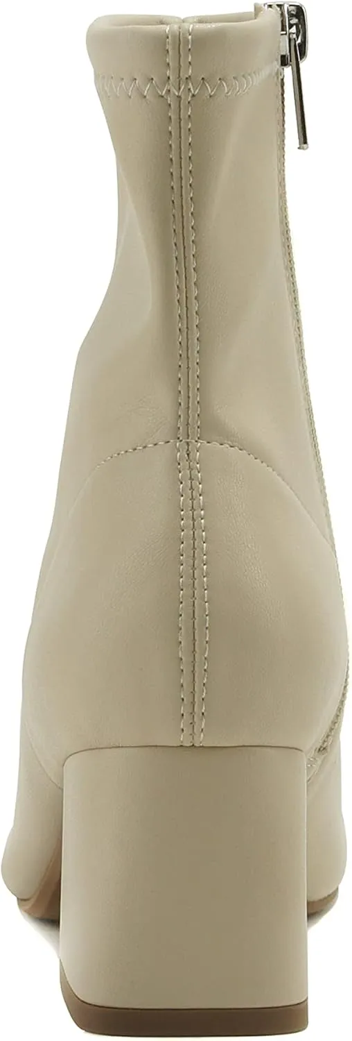 Delicious ADENA – Women Squared Toe Flare Block Heel Soft Stretch Boot Shaft w/Side Zipper Fashion Ankle Bootie