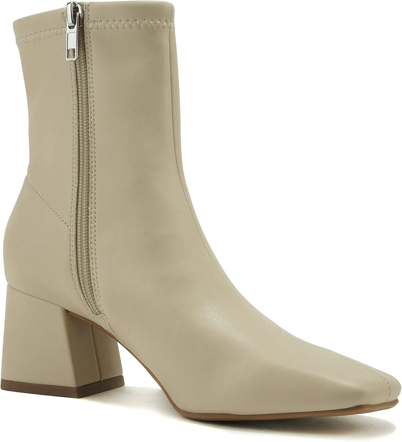 Delicious ADENA – Women Squared Toe Flare Block Heel Soft Stretch Boot Shaft w/Side Zipper Fashion Ankle Bootie