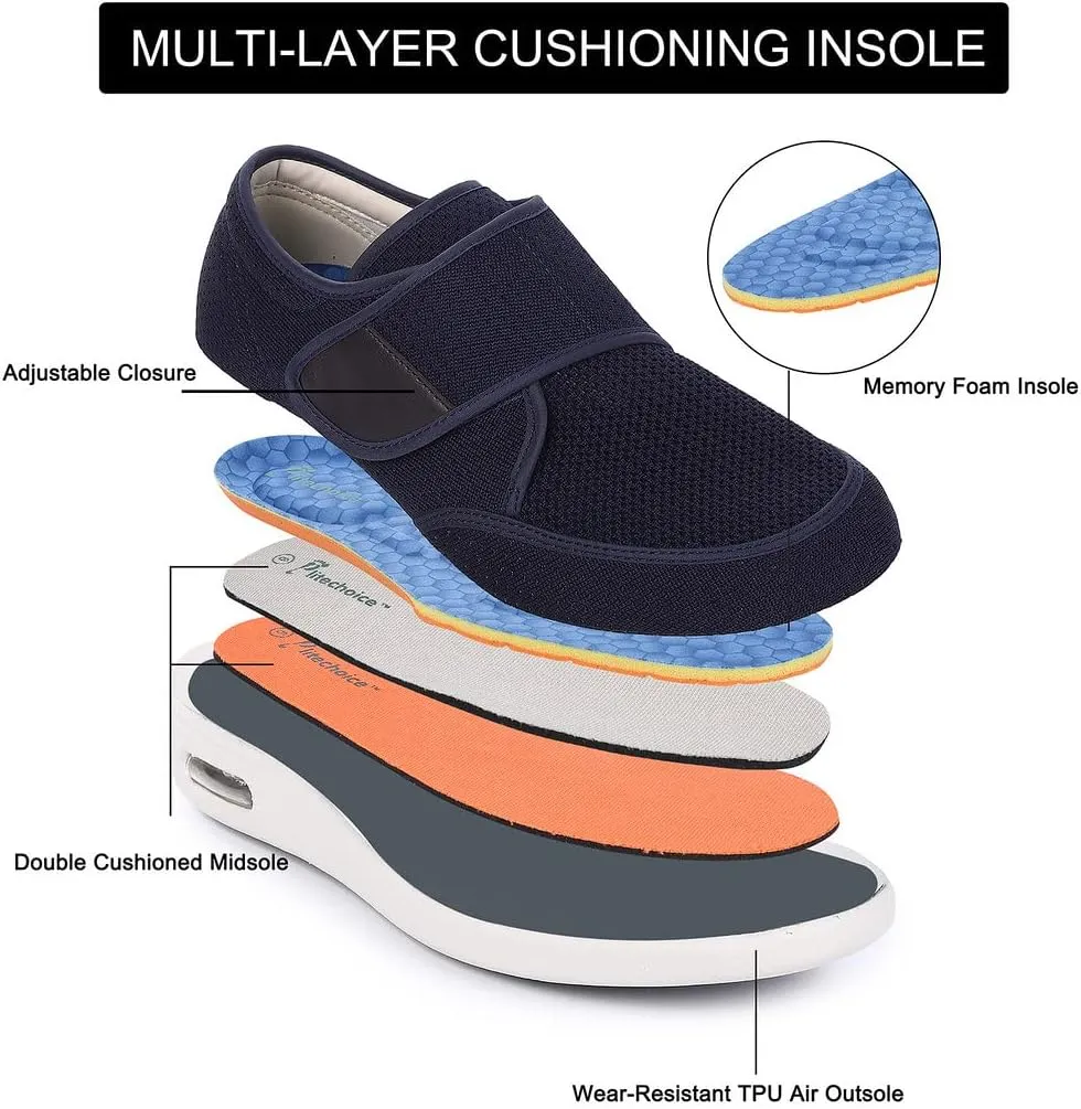 Diabetic Shoes for Men, Wide Width Elderly Men's Shoes, Adjustable Closure Lightweight Breathable, Swollen Feet Walking Edema Sneakers