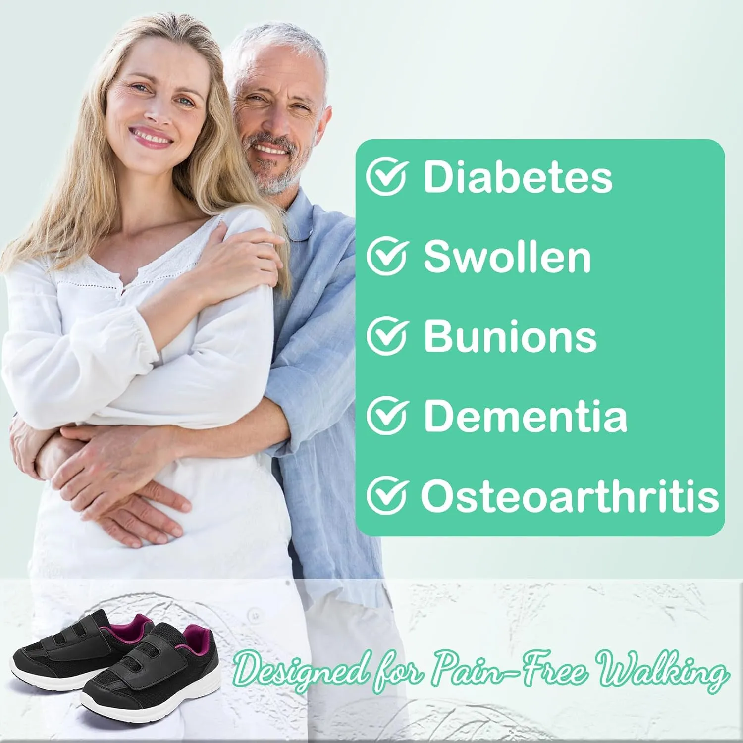 Diabetic Shoes for Women Extra Wide Width Slip-On Orthopedic Elderly Shoes with Adjustable Strap Lightweight Breathable Easy On/Off, Swollen Feet Walking Edema Sneakers