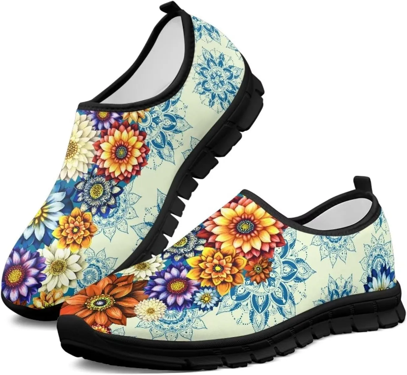 Doojoayie Floral Theme Shoes for Women Slip On Shoes Summer Casual Shoes for Travel