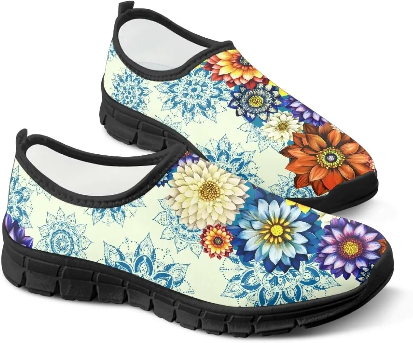 Doojoayie Floral Theme Shoes for Women Slip On Shoes Summer Casual Shoes for Travel