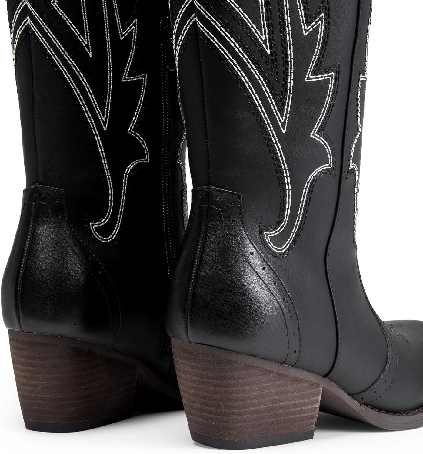 DREAM PAIRS Womens Cowboy Knee High Boots Comfortable Pull On Side Zipper Chunky Heel Embroidered Western Cowgirl Boots Retro Tall Boot