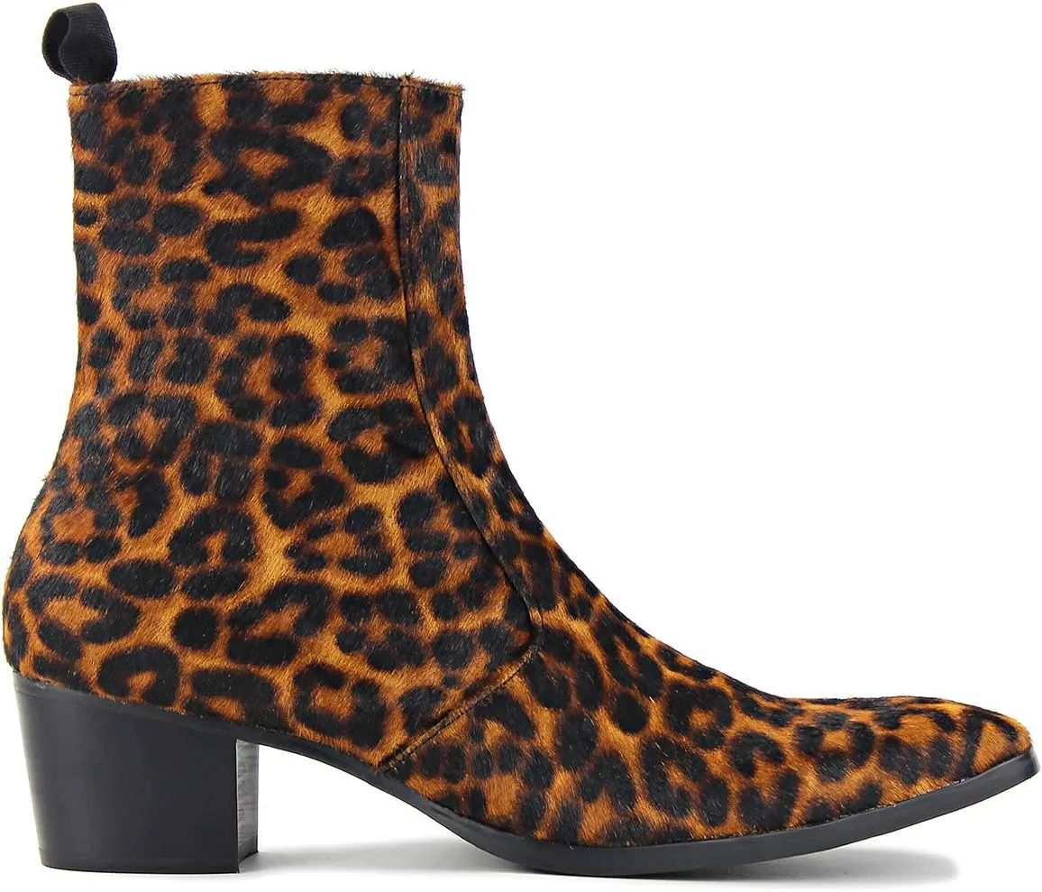 Dress Boot for Men Casual Chelsea Fashion Stylish Ankle High Heels Boots Leopard print CD-JY012-Color
