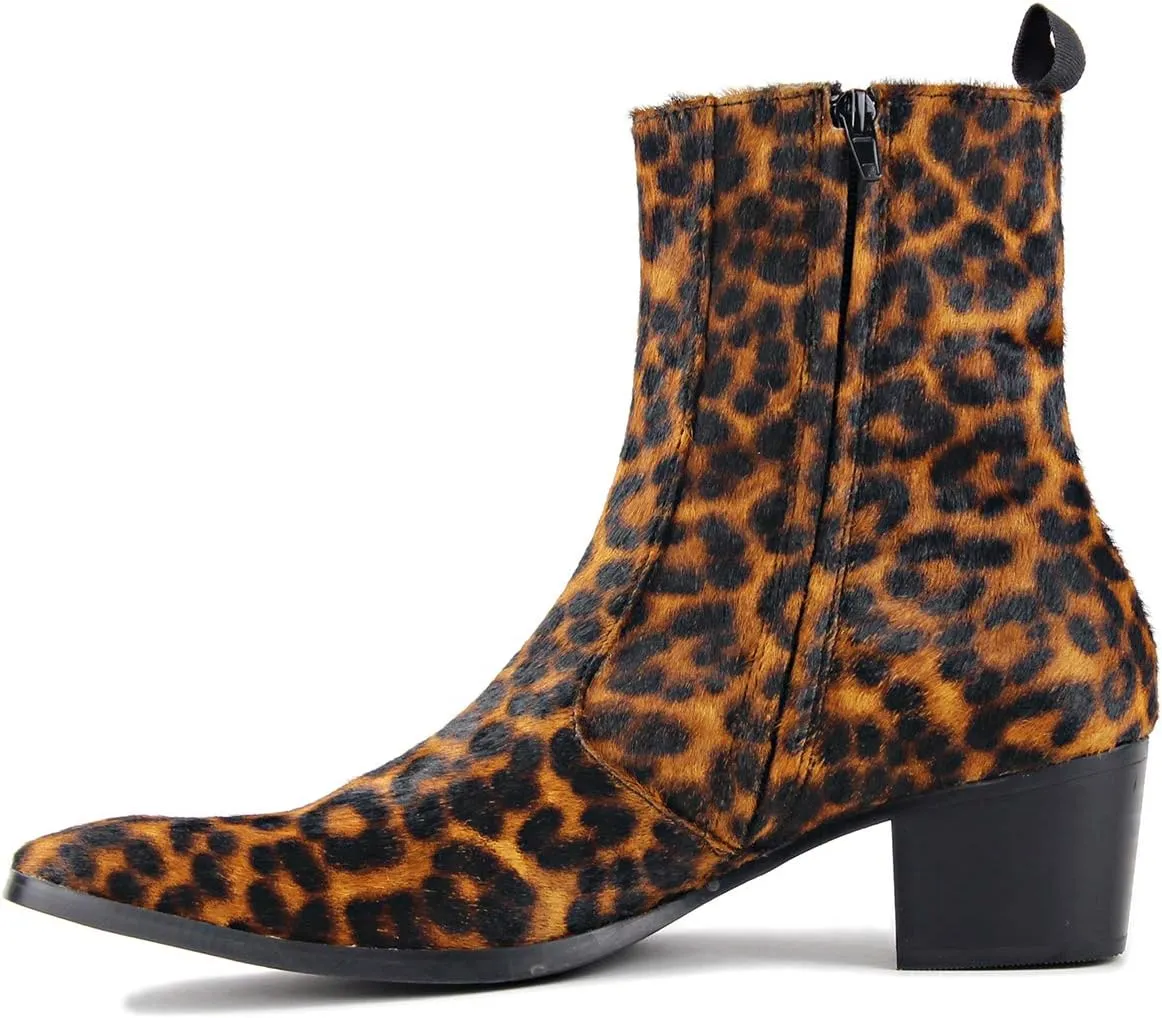 Dress Boot for Men Casual Chelsea Fashion Stylish Ankle High Heels Boots Leopard print CD-JY012-Color