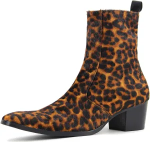 Dress Boot for Men Casual Chelsea Fashion Stylish Ankle High Heels Boots Leopard print CD-JY012-Color