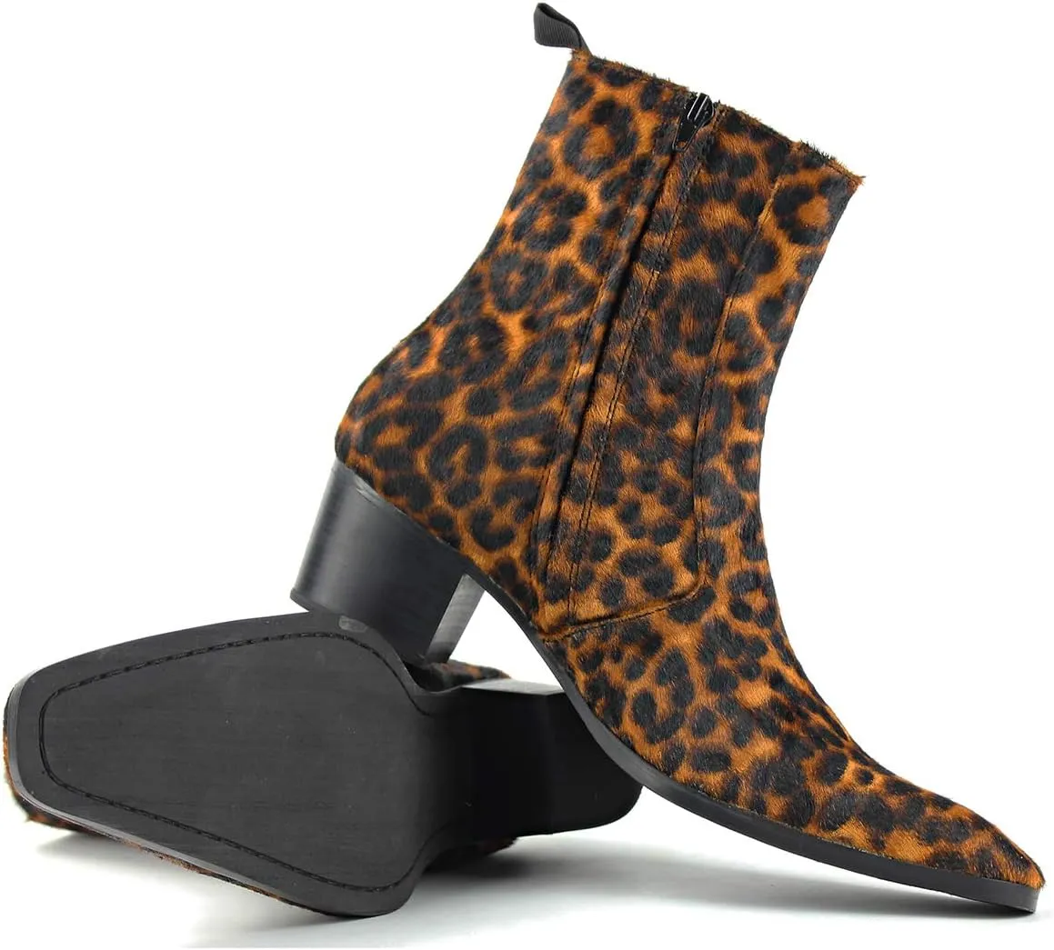 Dress Boot for Men Casual Chelsea Fashion Stylish Ankle High Heels Boots Leopard print CD-JY012-Color