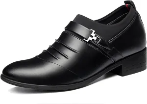 Dress Oxford Shoes for Men Slip On Pleated Monk Strap Height Increasing Elevator 2.7 Inches Leather Non Slip Rubber Sole Anti-Slip Low Top Casual (Color : Black Taller, Size : 7.5)