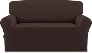Easy-Going Fleece Stretch Sofa Slipcover Spandex Non-Slip Soft Couch Sofa Cover, Washable Furniture Protector with Anti-Skid Foam and Elastic Bottom for Kids, Pets(Loveseat, Chocolate)