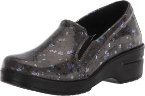 Easy Works by Easy Street womens Leeza Clog, Grey/Blue Floral Patent, 6.5 X-Wide US