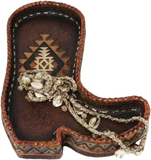Ebros Gift Southwest Rustic Country Aztec Navajo Vector Diamond Pattern Cowboy Boot Jewelry Coin Dish Tray Holder 9.75" H Home Office Desktop Organizer