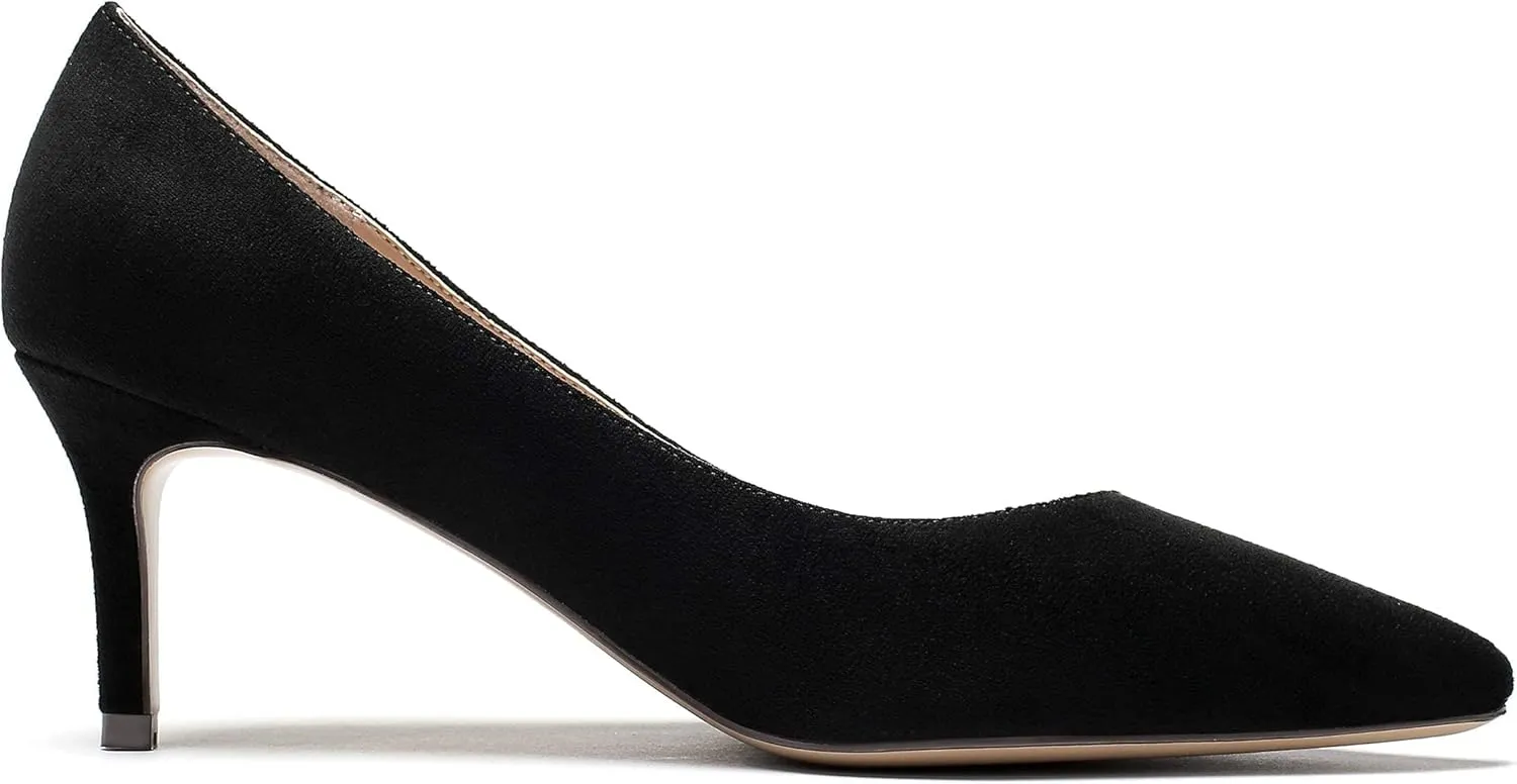 Eldof Women's Kitten Heel Pumps Pointed Toe Low Heels Slip on Comfort Pumps 2.6 Inches for Dress Party Office