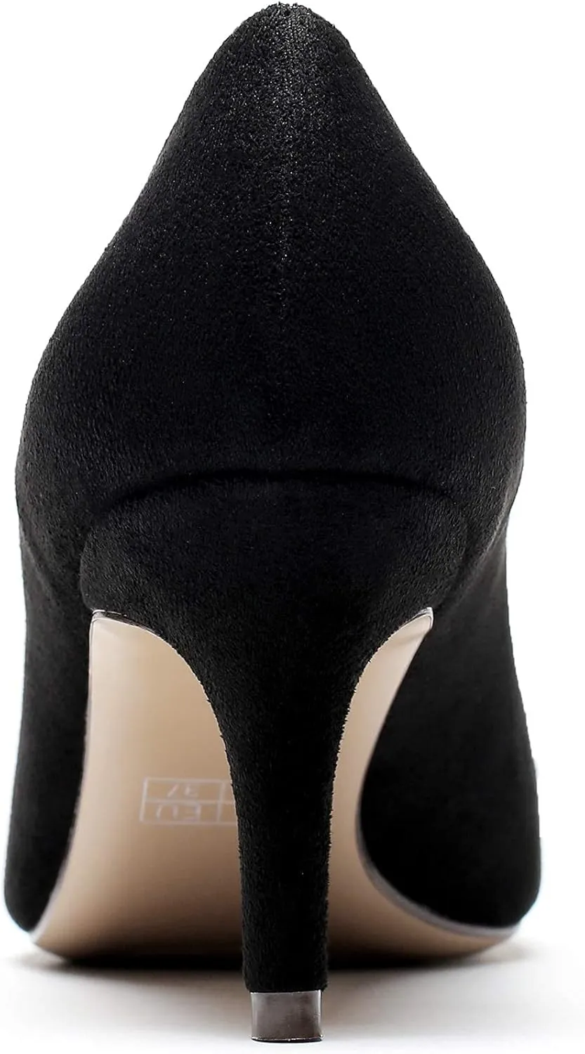 Eldof Women's Kitten Heel Pumps Pointed Toe Low Heels Slip on Comfort Pumps 2.6 Inches for Dress Party Office