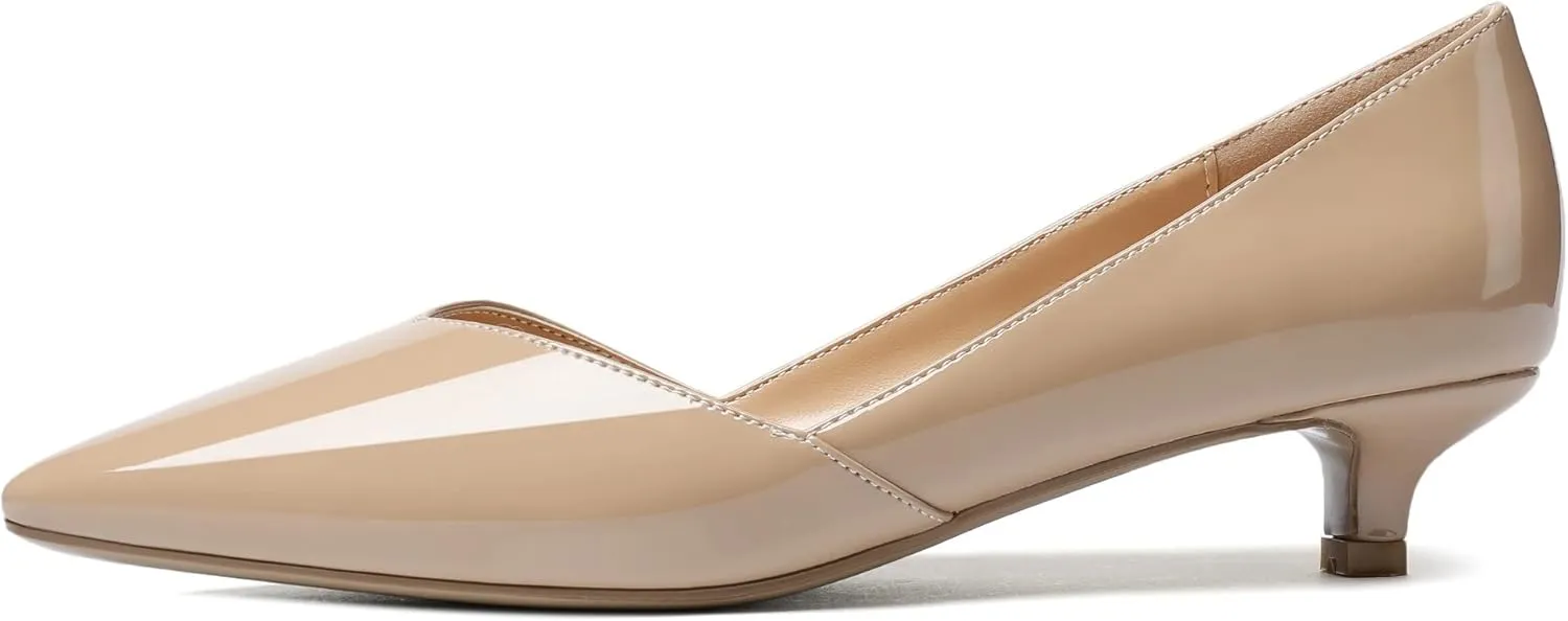 Eldof Women's Low Heels, Pointed Toe D'Orsay Heels, Slip On Cut Out Kitten Heel Pumps, Comfortable 1.4 Inches Shoes for Dress Party Wedding