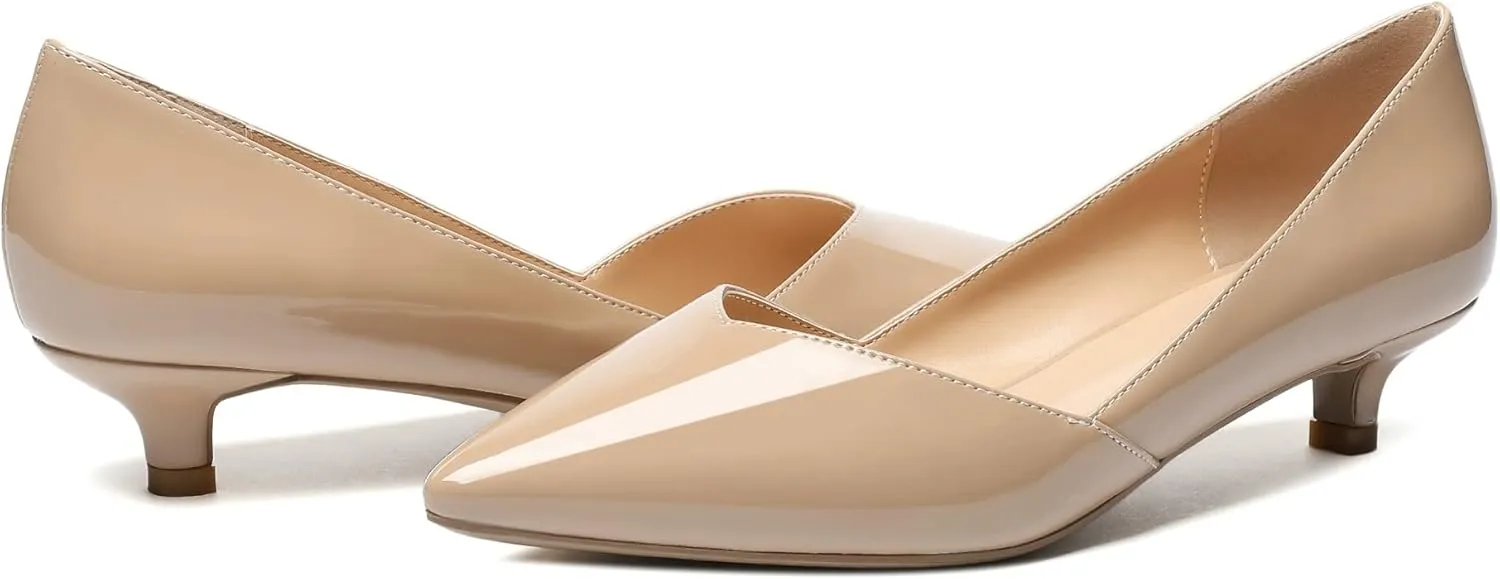 Eldof Women's Low Heels, Pointed Toe D'Orsay Heels, Slip On Cut Out Kitten Heel Pumps, Comfortable 1.4 Inches Shoes for Dress Party Wedding