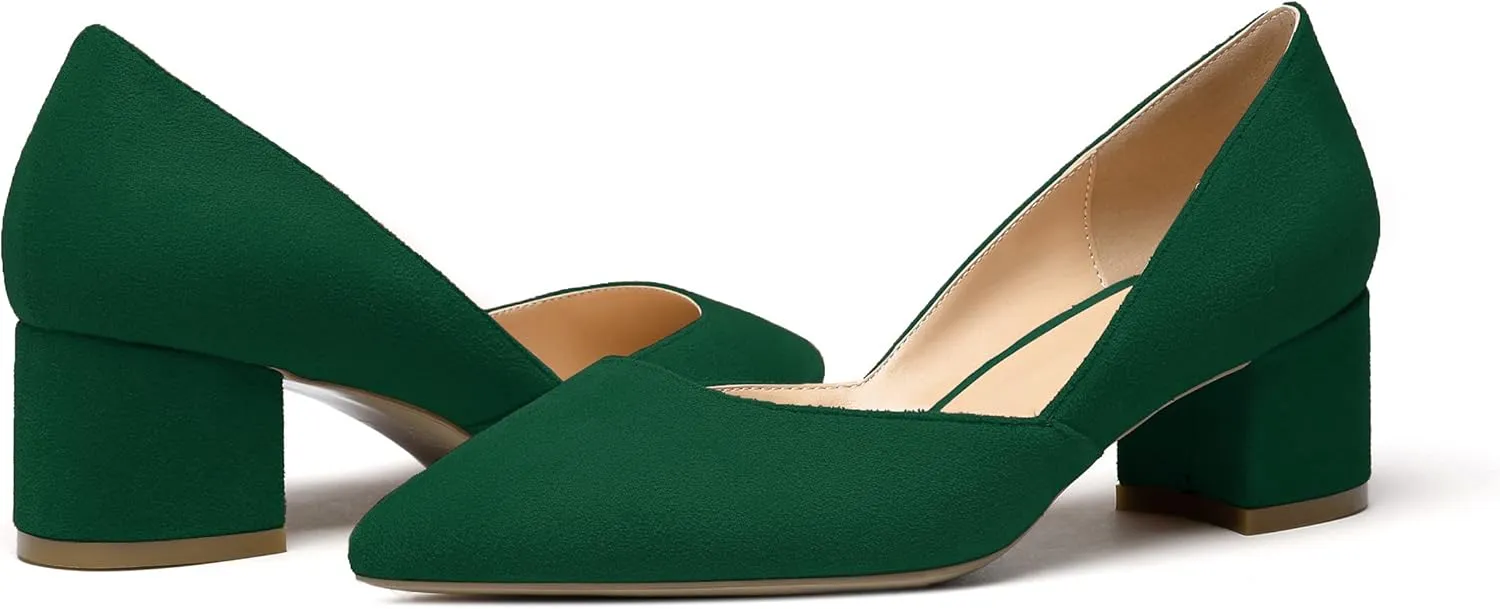 Eldof Women's Pointed Toe Cut Out D'Orsay Slip On Mid Block Heel Pumps Comfortable 2 Inch Block Heels for Dress Party Wedding