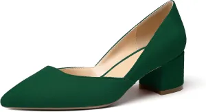 Eldof Women's Pointed Toe Cut Out D'Orsay Slip On Mid Block Heel Pumps Comfortable 2 Inch Block Heels for Dress Party Wedding