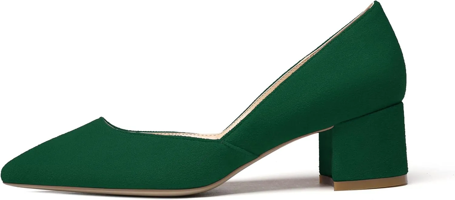 Eldof Women's Pointed Toe Cut Out D'Orsay Slip On Mid Block Heel Pumps Comfortable 2 Inch Block Heels for Dress Party Wedding