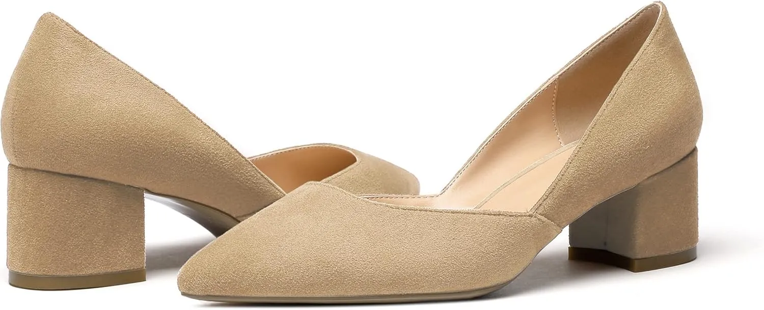 Eldof Women's Pointed Toe Cut Out D'Orsay Slip On Mid Block Heel Pumps Comfortable 2 Inch Block Heels for Dress Party Wedding
